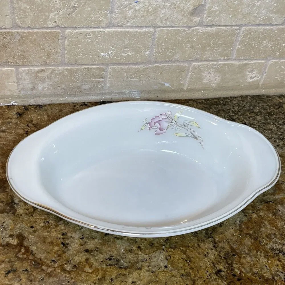 VTG Pair Acropal France Relish Dishes 10.5 Inch Victoria Oval‎ Milk Glass Floral